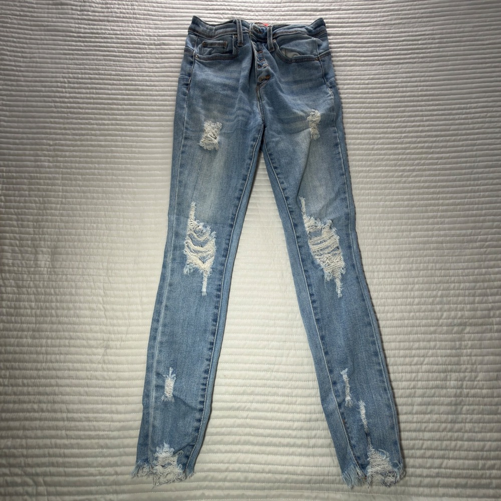 Wax Jean Skinny Jeans Kids 7/28 Light Wash Good Distressed Frayed Hem 90204